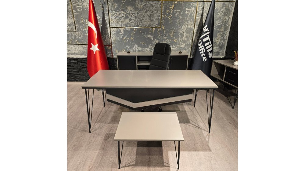 Tilia Zirve modern ofis çalışma grubu, suntalam masa takımı, Polen makam koltuğu ve Polen bekleme koltukları dahil.